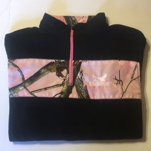 Black and pink camo fleece pullover
